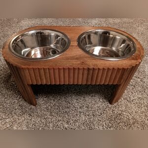 Wooden Elevated Dog Bowl Stand with Stainless Steel Bowls